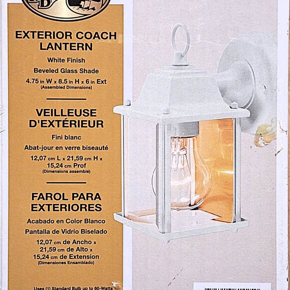 Two Hampton Bay Exterior Coach Lanterns Beveled Glass 8.5" White 250-399 NIOB - Picture 3 of 7